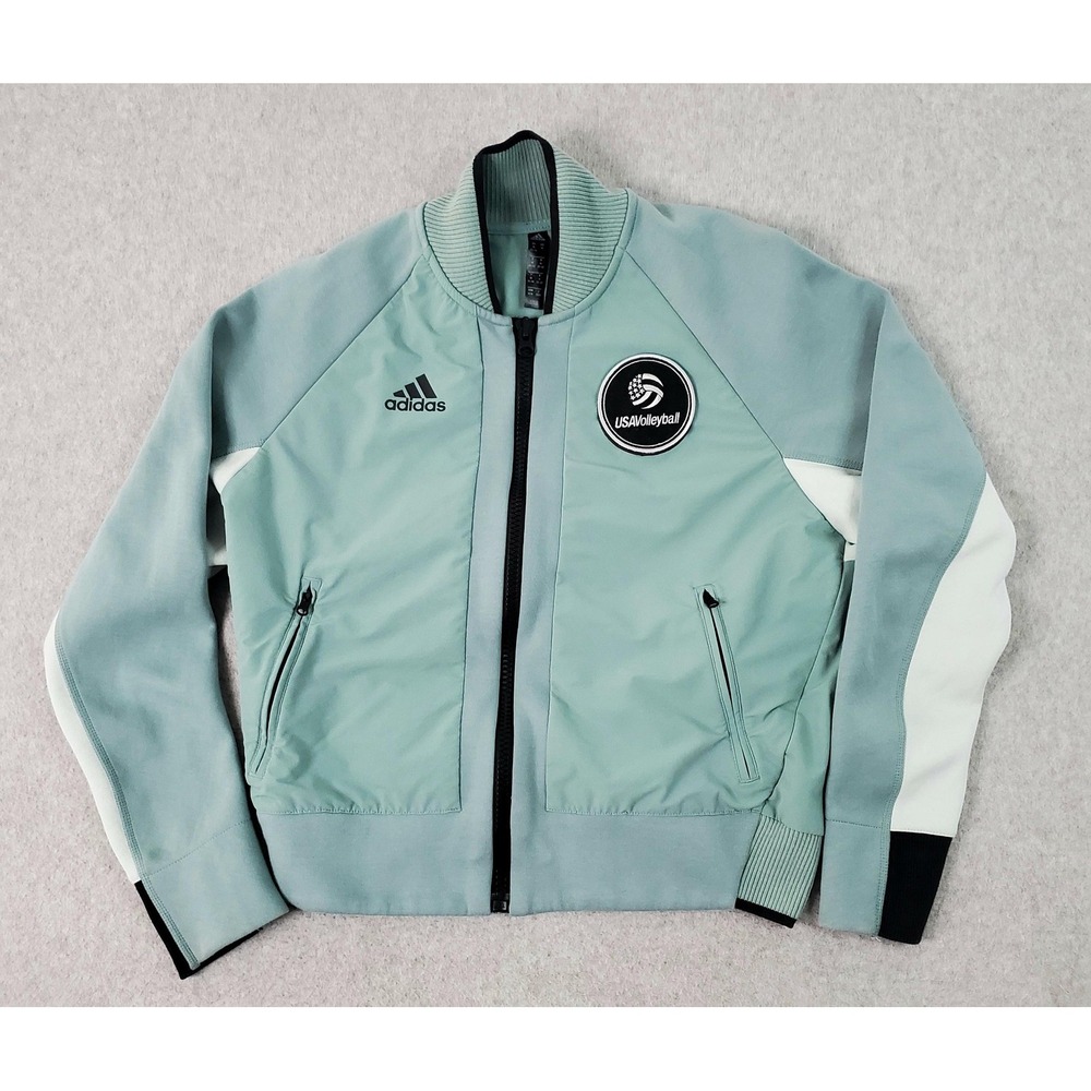 Adidas USA Volleyball Jacket Youth Med Blue/Green Volleyball Bomber Full Zip